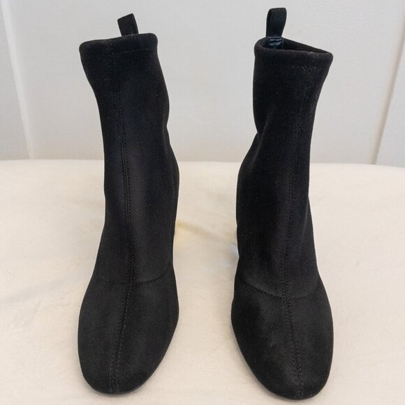 Michael Kors Black Suede Stretch Sock Booties Gold Heel Ankle Boots Size 7 - Picture 1 of 5